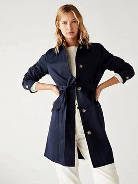 Marks & Spencer Women's Navy Belted Mid Thigh Trench Coat US 6/UK 10